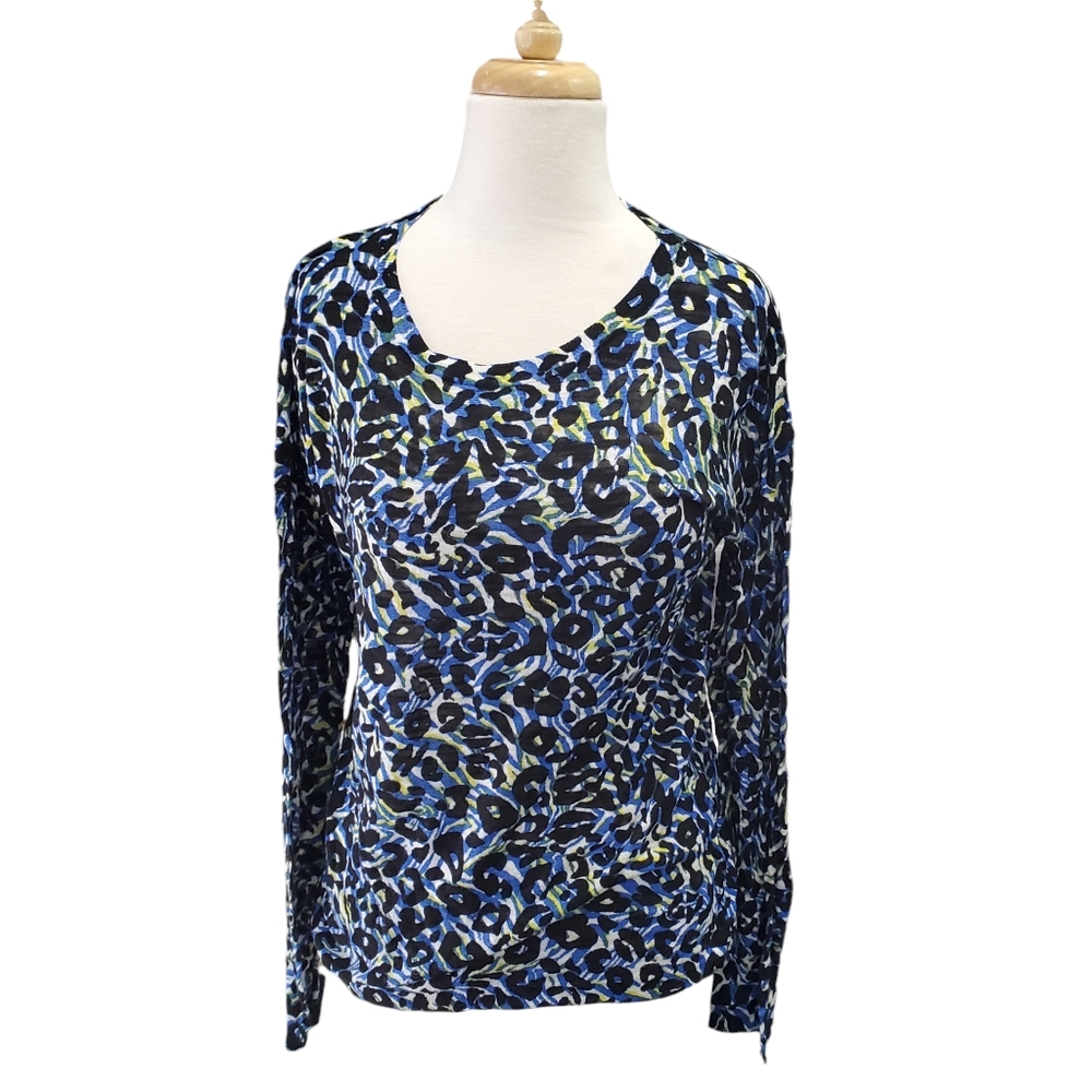 Missoni Blue Animal Print Size 50 Leopard Cheetah Knit Long Sleeve Shirt